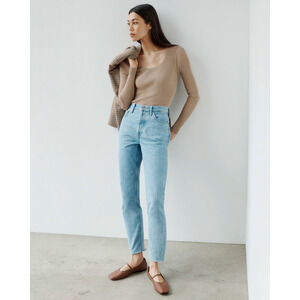 Everlane The Ribbed Scoop Neck Sweater Mocha Tan Viscose Blend Size Small NWT